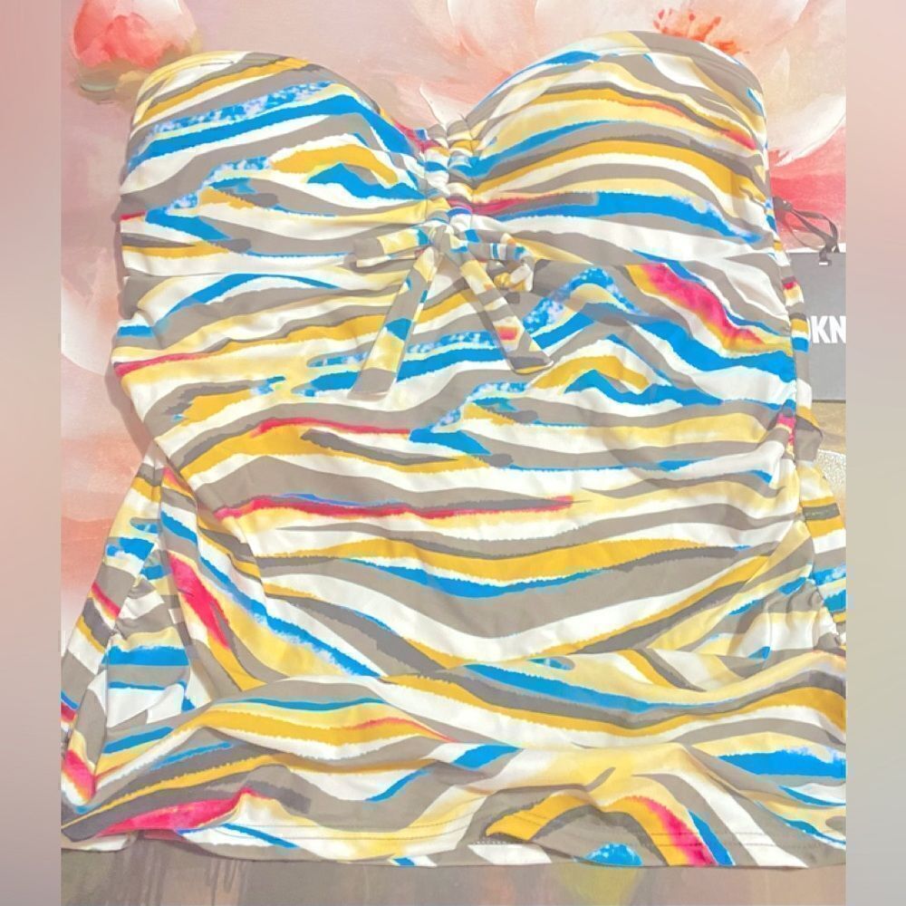 🛍️DKNY Women’s Printed Badeau Bow TA watercolor Zebra bikini top Moss Multy : M